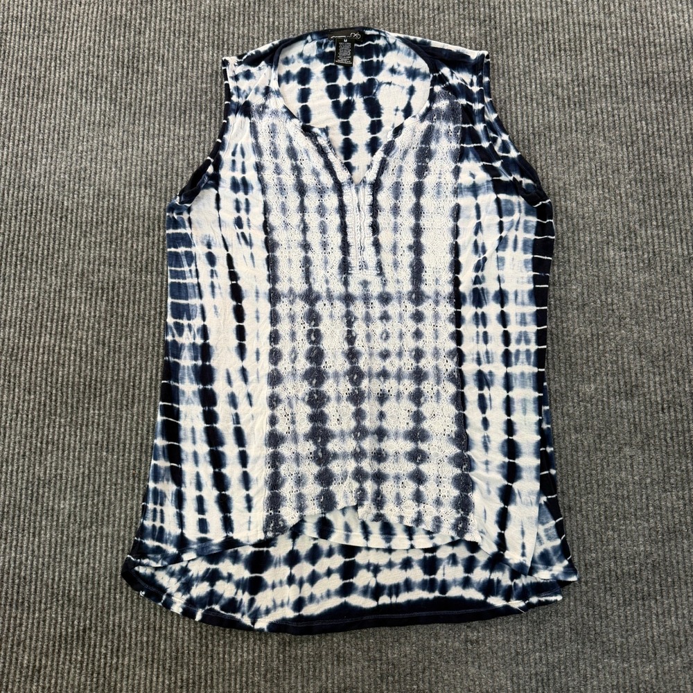 Rock & Republic Womens Tie Dye Crochet Lace Tank Top M Indigo Blue Sleeveless